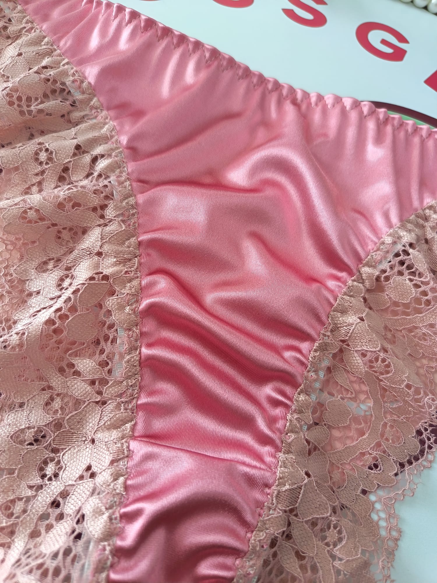 Womens Satin Lace Knickers Frilly Sissy Panties silky thongs pink XL 16-18
