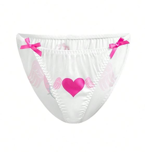 Angel Heart satin Panties Women’s Kawaii Bow Side silky knickers White Pink size M 10