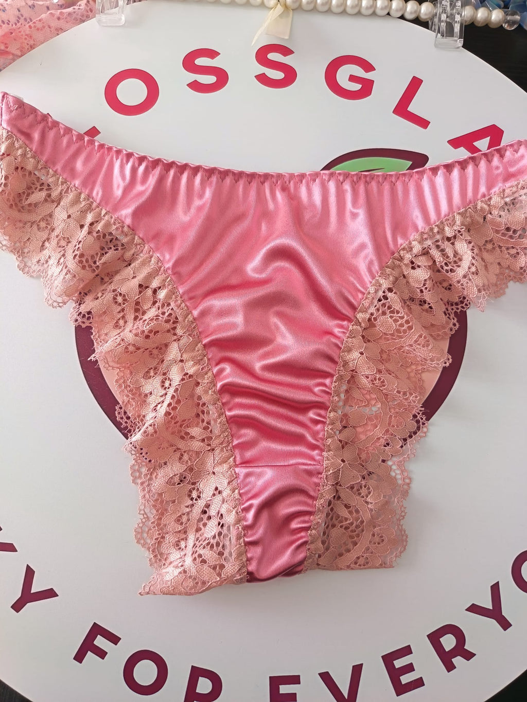 Womens Satin Lace Knickers Frilly Sissy Panties silky thongs pink L 12-14