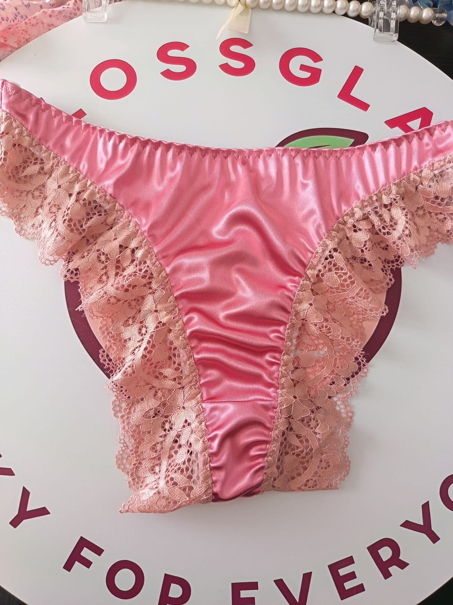 Womens Satin Lace Knickers Frilly Sissy Panties silky thongs pink L 12-14