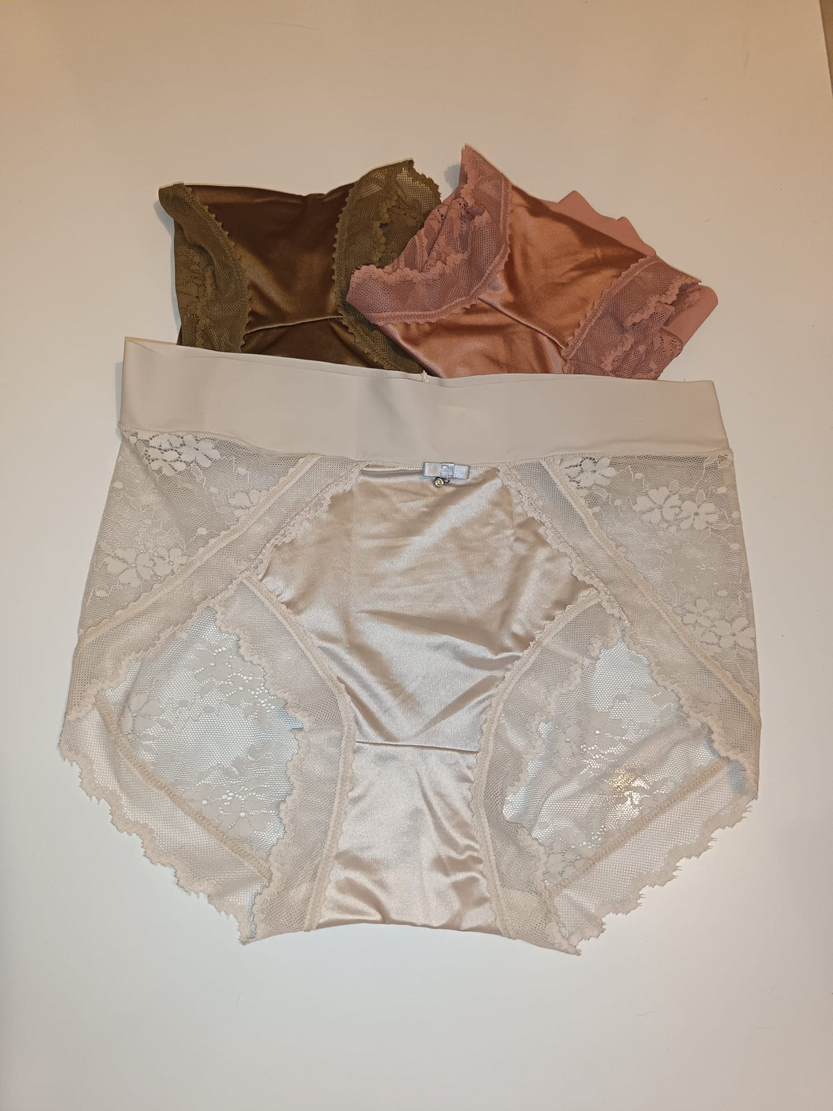 3 Pack Luxury Silky Satin Lace Knickers Womens Briefs Size M UK 10