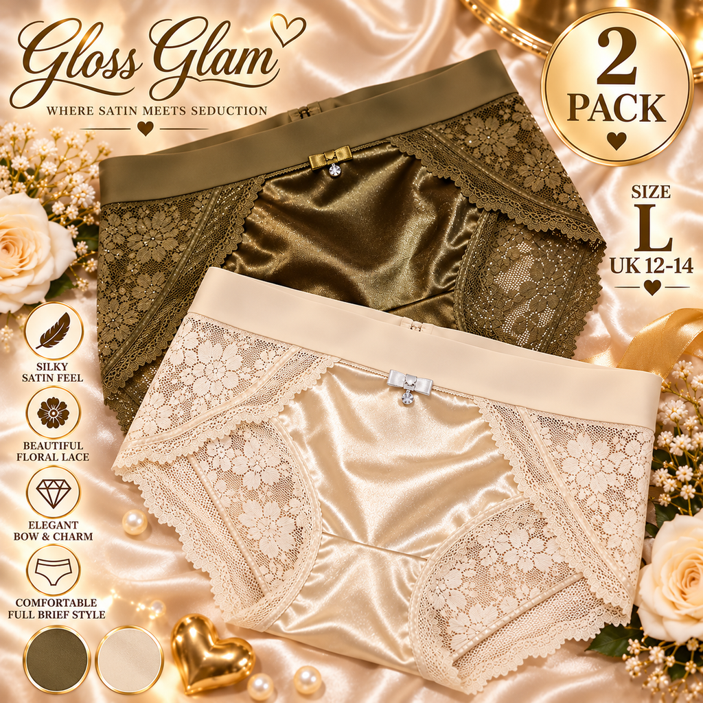 2 Pack Silky Satin Lace Knickers Luxury Womens Briefs Size L 12-14