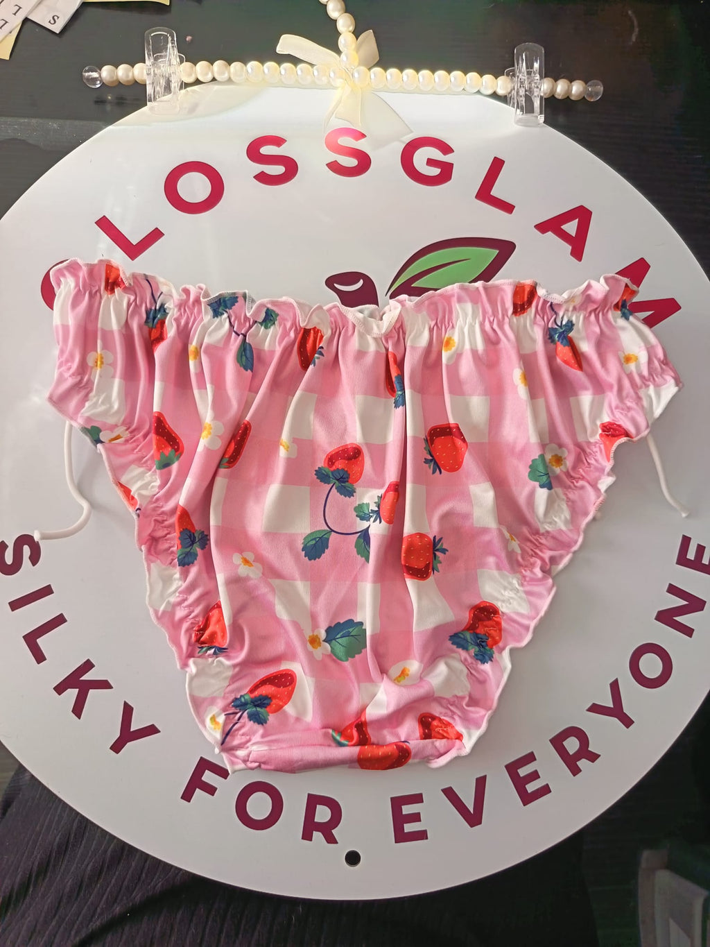 🍓 Pink Strawberry Frilly Sissy Panties Satin Feel Kawaii Briefs 🍓 size M 10