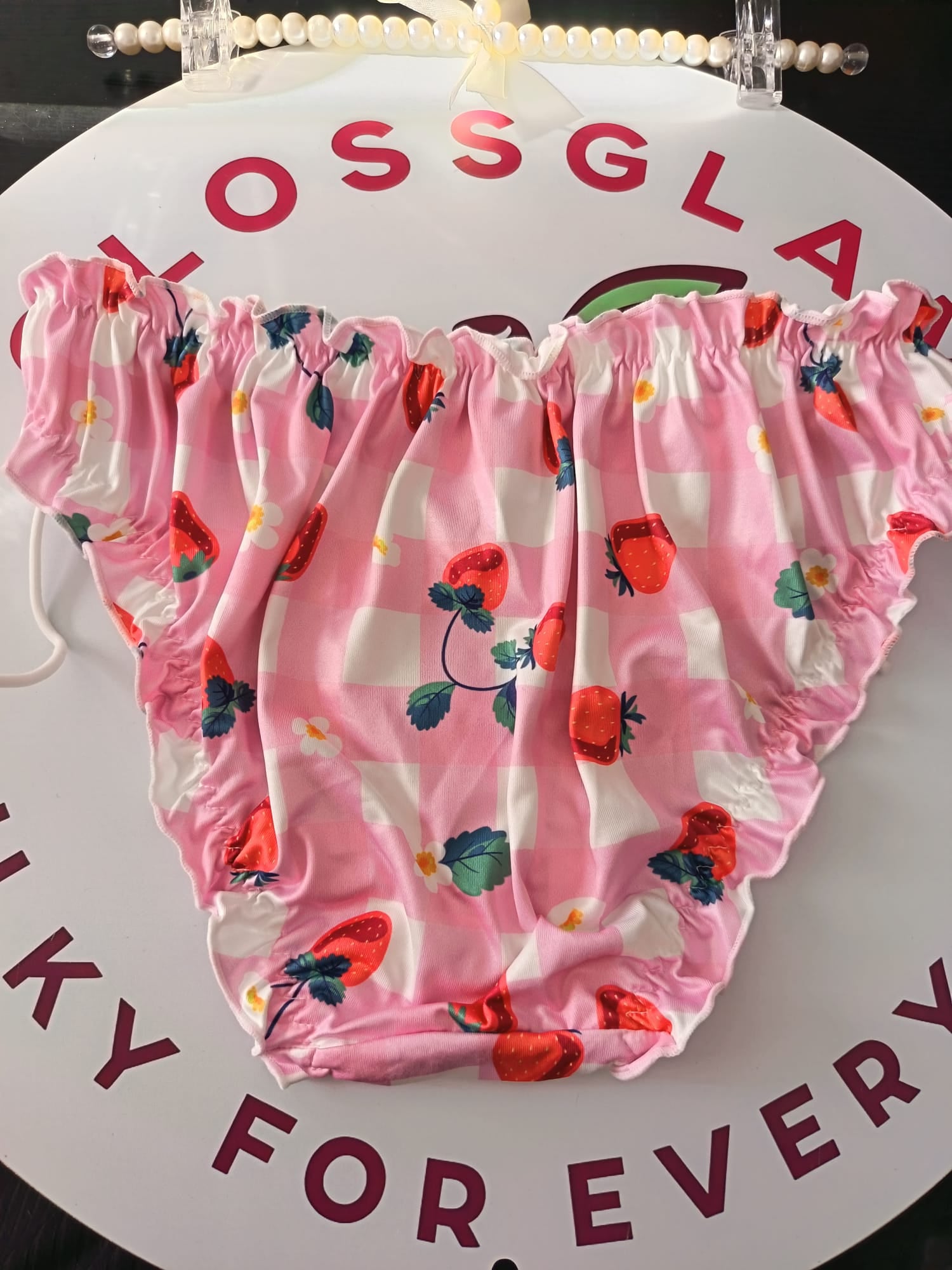 🍓 Pink Strawberry Frilly Sissy Panties Satin Feel Kawaii Briefs 🍓 size L 12-14