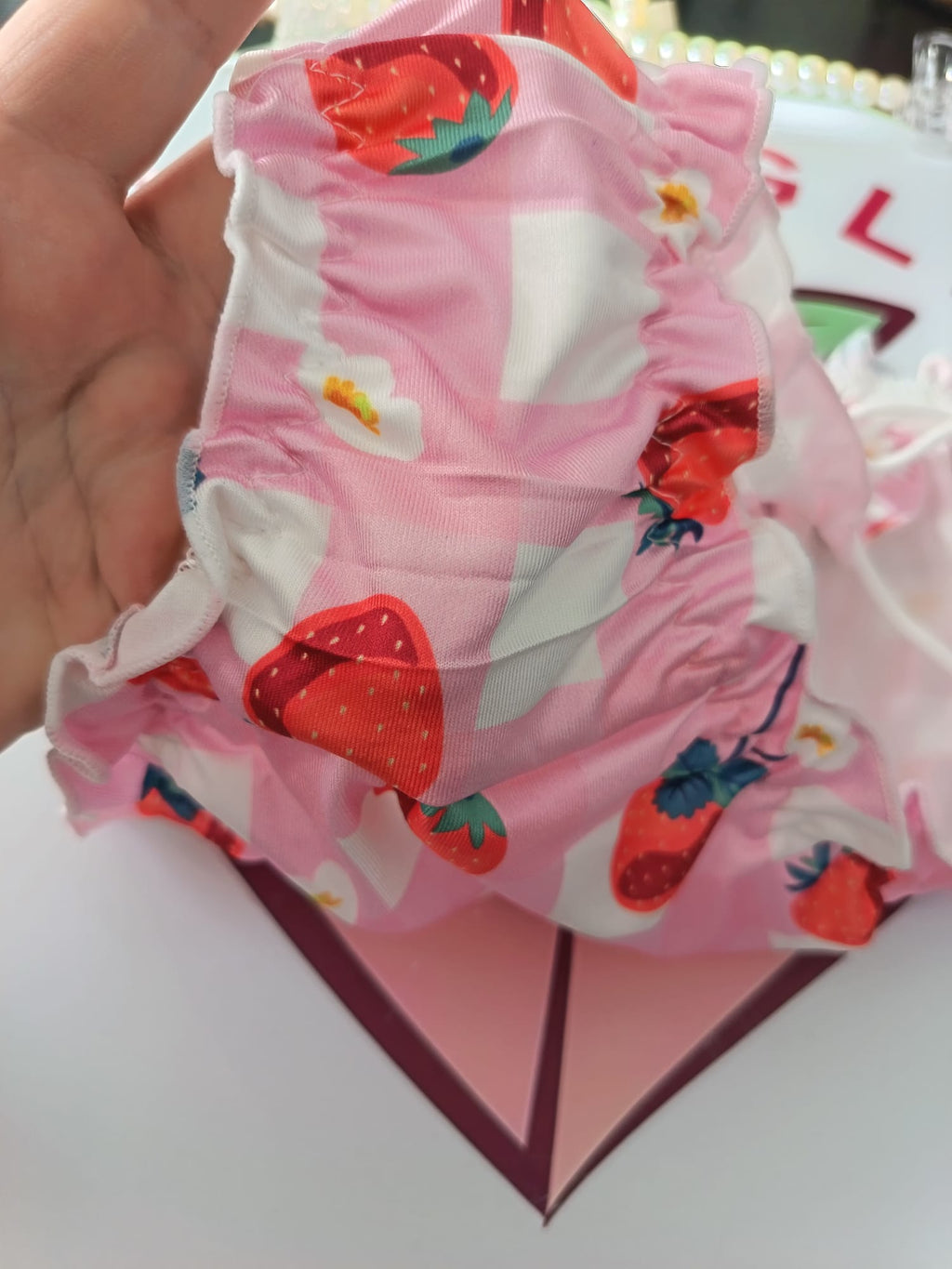 🍓 Pink Strawberry Frilly Sissy Panties Satin Feel Kawaii Briefs 🍓 size XL 16-18