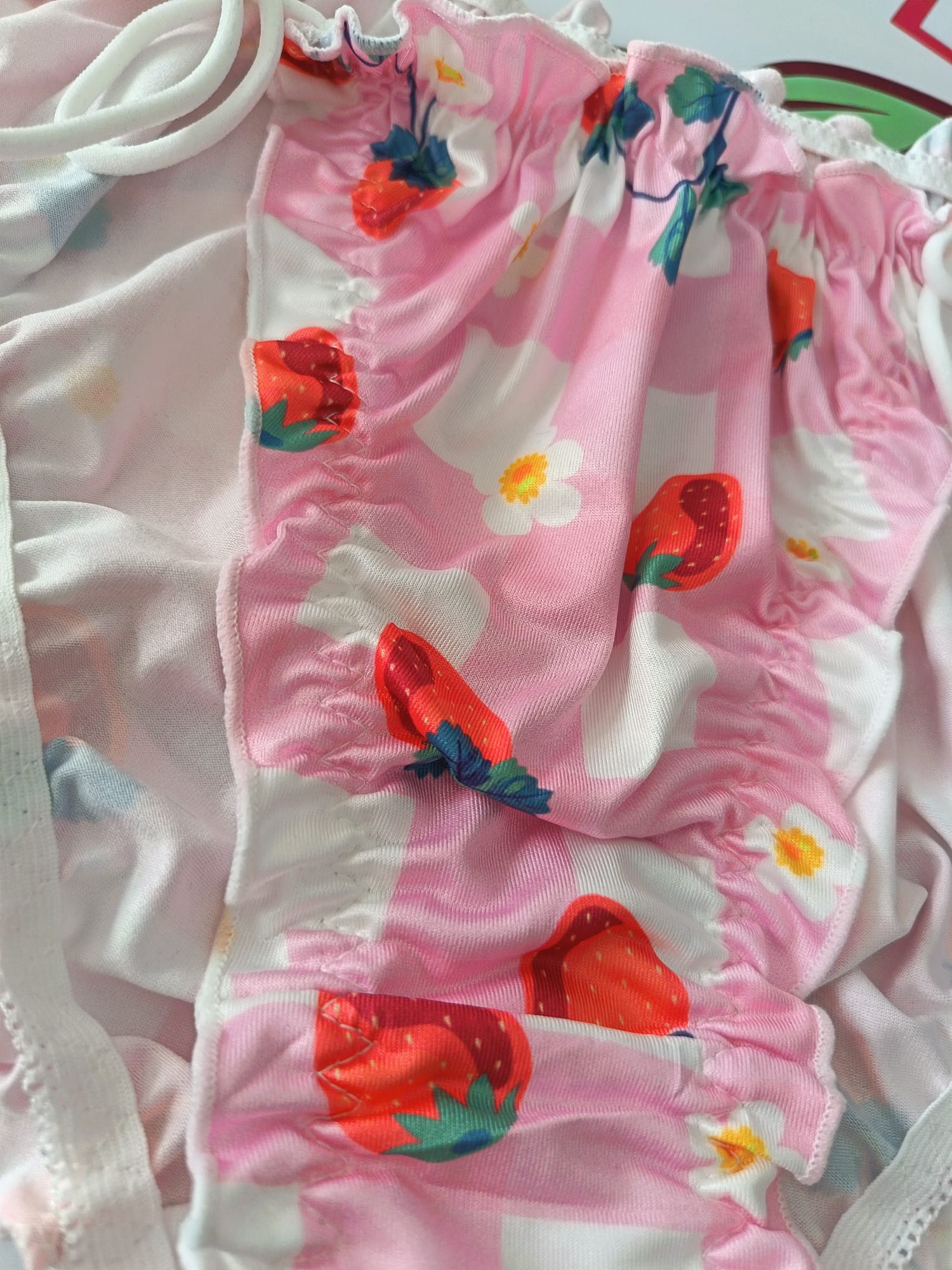 🍓 Pink Strawberry Frilly Sissy Panties Satin Feel Kawaii Briefs 🍓 size S 8