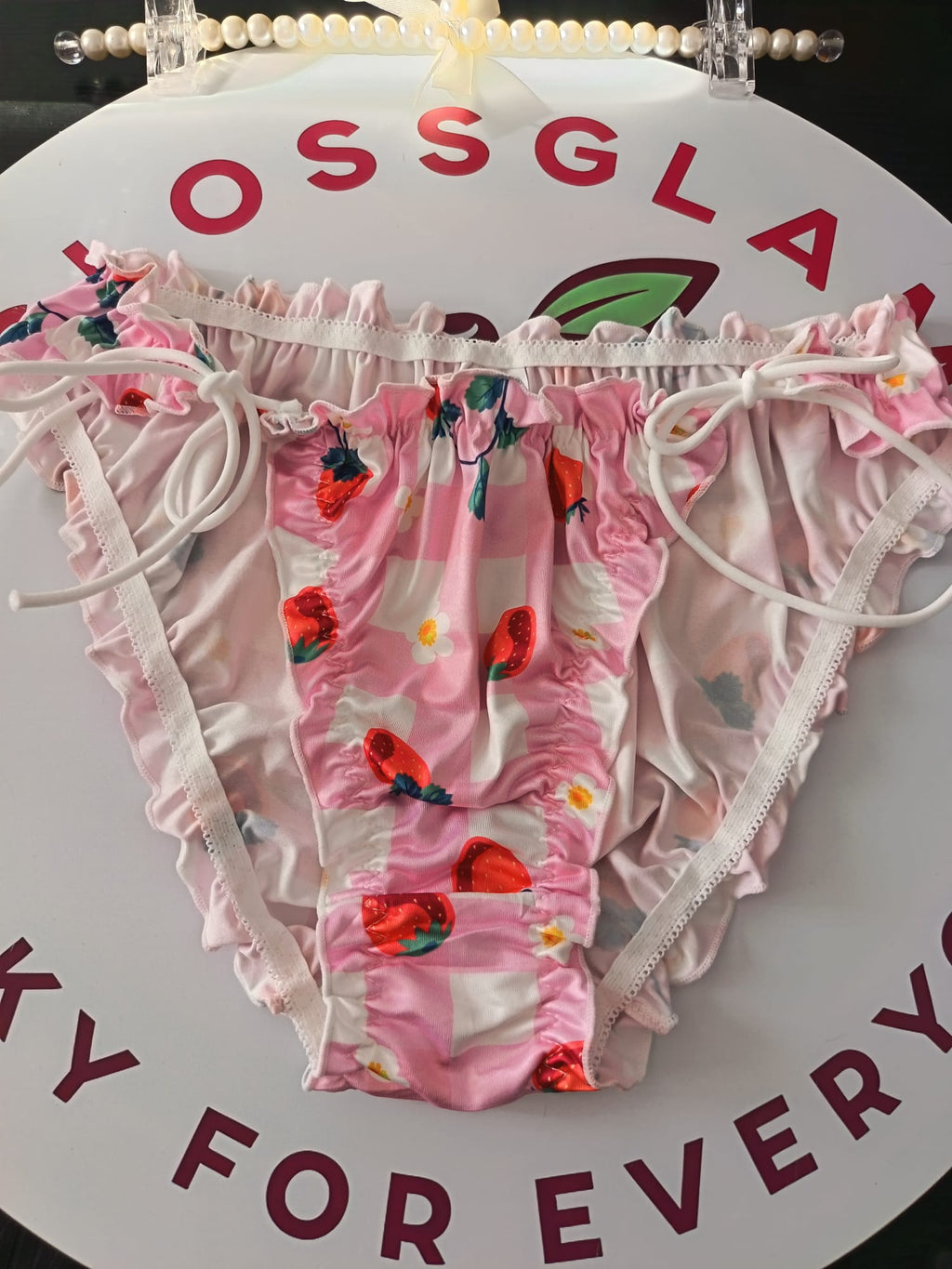 🍓 Pink Strawberry Frilly Sissy Panties Satin Feel Kawaii Briefs 🍓 size L 12-14
