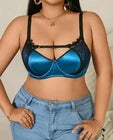 💗✨ Blue Satin Lace Bra – Silky Supportive Underwired Lingerie ✨💗 size XL 16-18