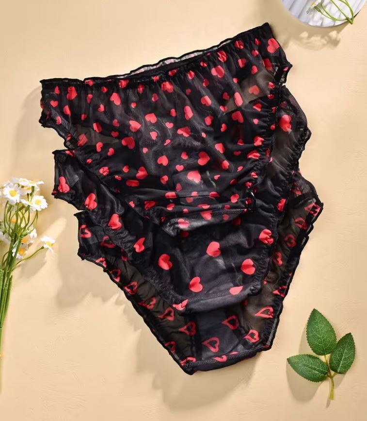 ❤️ 3 Pack Sheer Mesh Heart Print Knickers Panties Briefs Soft size S 8 ❤️
