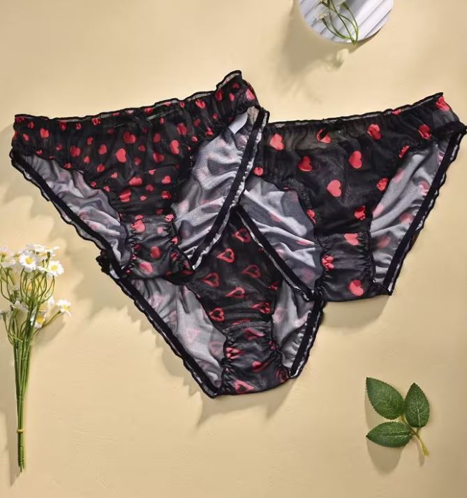 ❤️ 3 Pack Sheer Mesh Heart Print Knickers Panties Briefs Soft size XL 16-18 ❤️