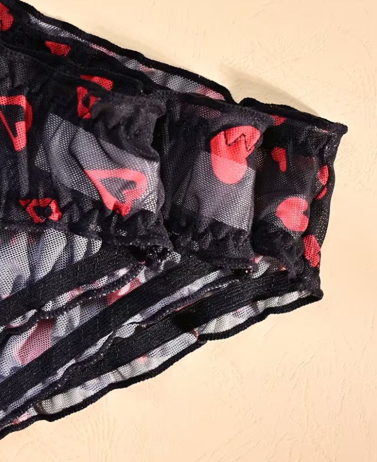 ❤️ 3 Pack Sheer Mesh Heart Print Knickers Panties Briefs Soft size S 8 ❤️