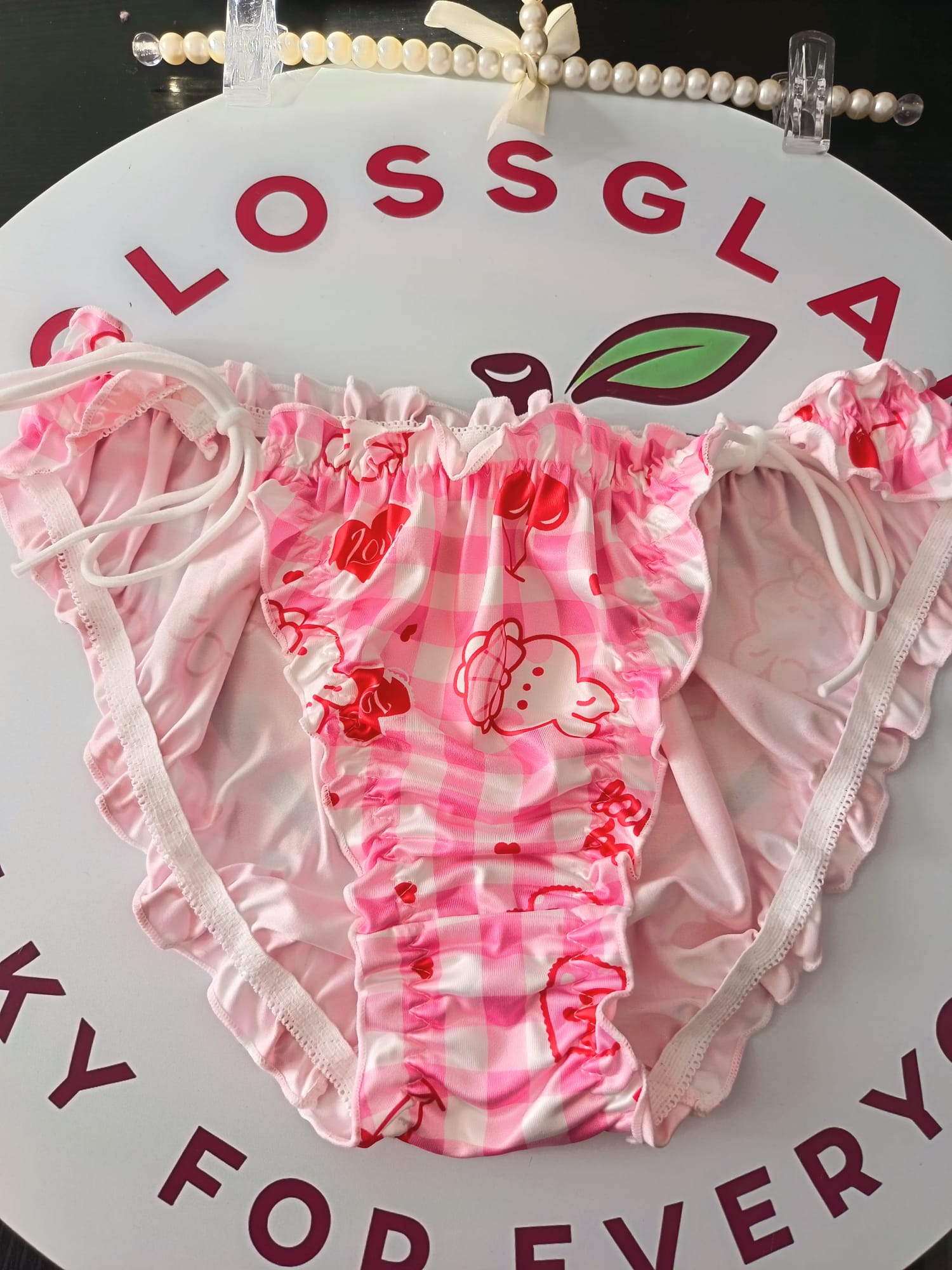 💕 Pink Gingham Kawaii Bear Frilly Sissy Panties 💕 size 8 S