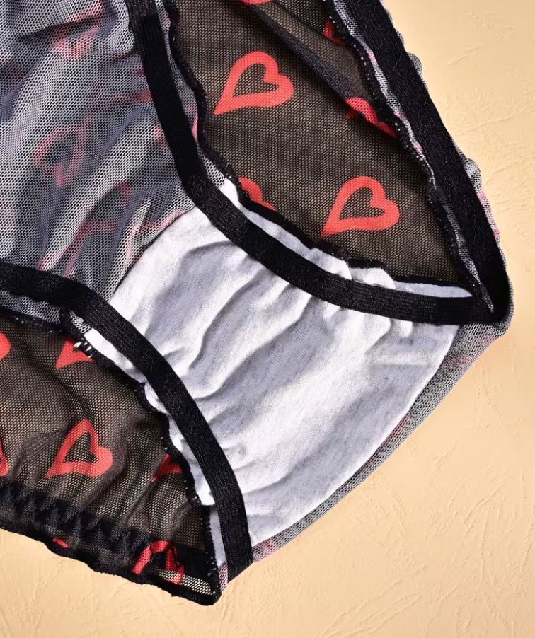 ❤️ 3 Pack Sheer Mesh Heart Print Knickers Panties Briefs Soft size S 8 ❤️