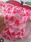 💕 Pink Heart Frilly Satin Sissy Panties Lace Ruffle Briefs 💕 size L 12-14