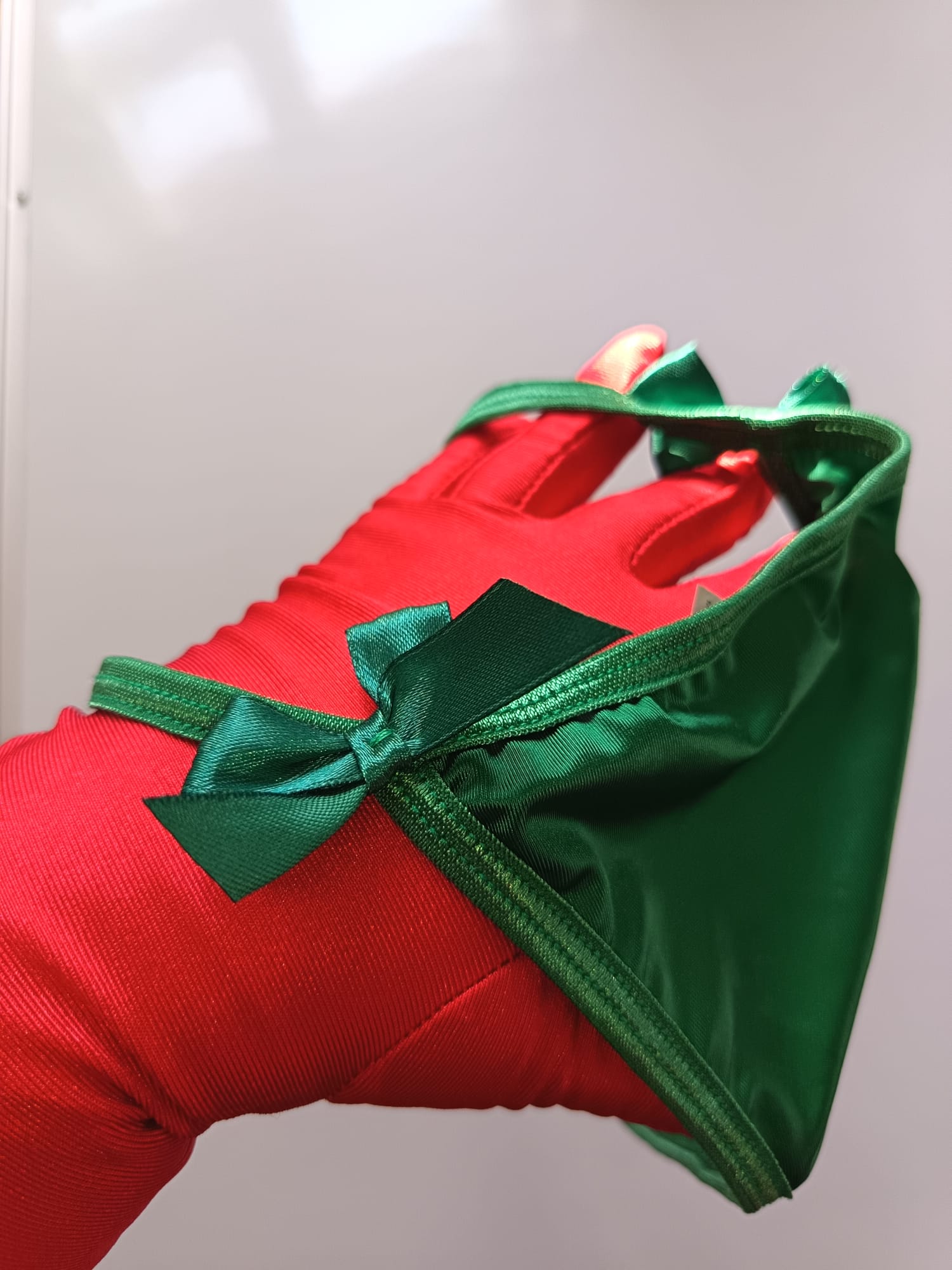 💚 Emerald Green Satin Thong Panties Bow Detail Silky Lingerie Knickers size 8 S