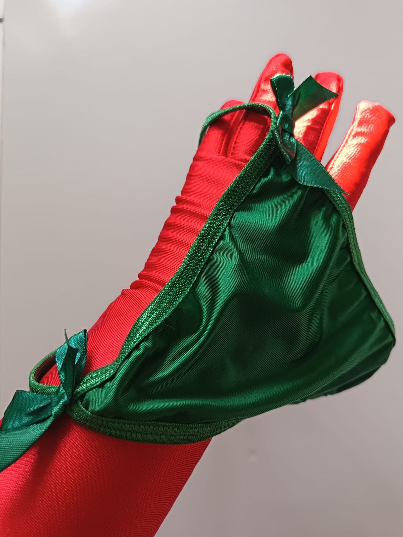 💚 Emerald Green Satin Thong Panties Bow Detail Silky Lingerie Knickers size 8 S