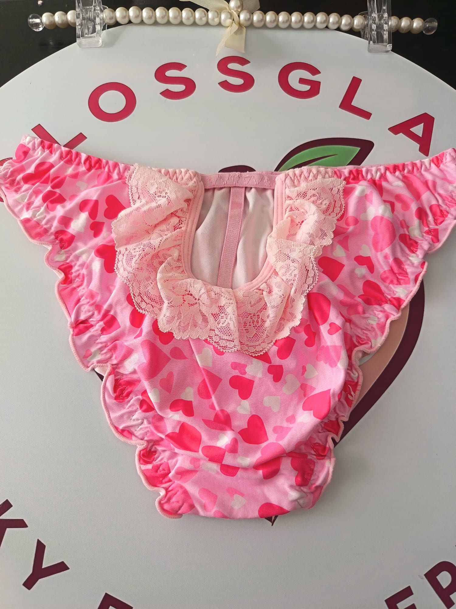 💕 Pink Heart Frilly Satin Sissy Panties Lace Ruffle Briefs 💕 size L 12-14