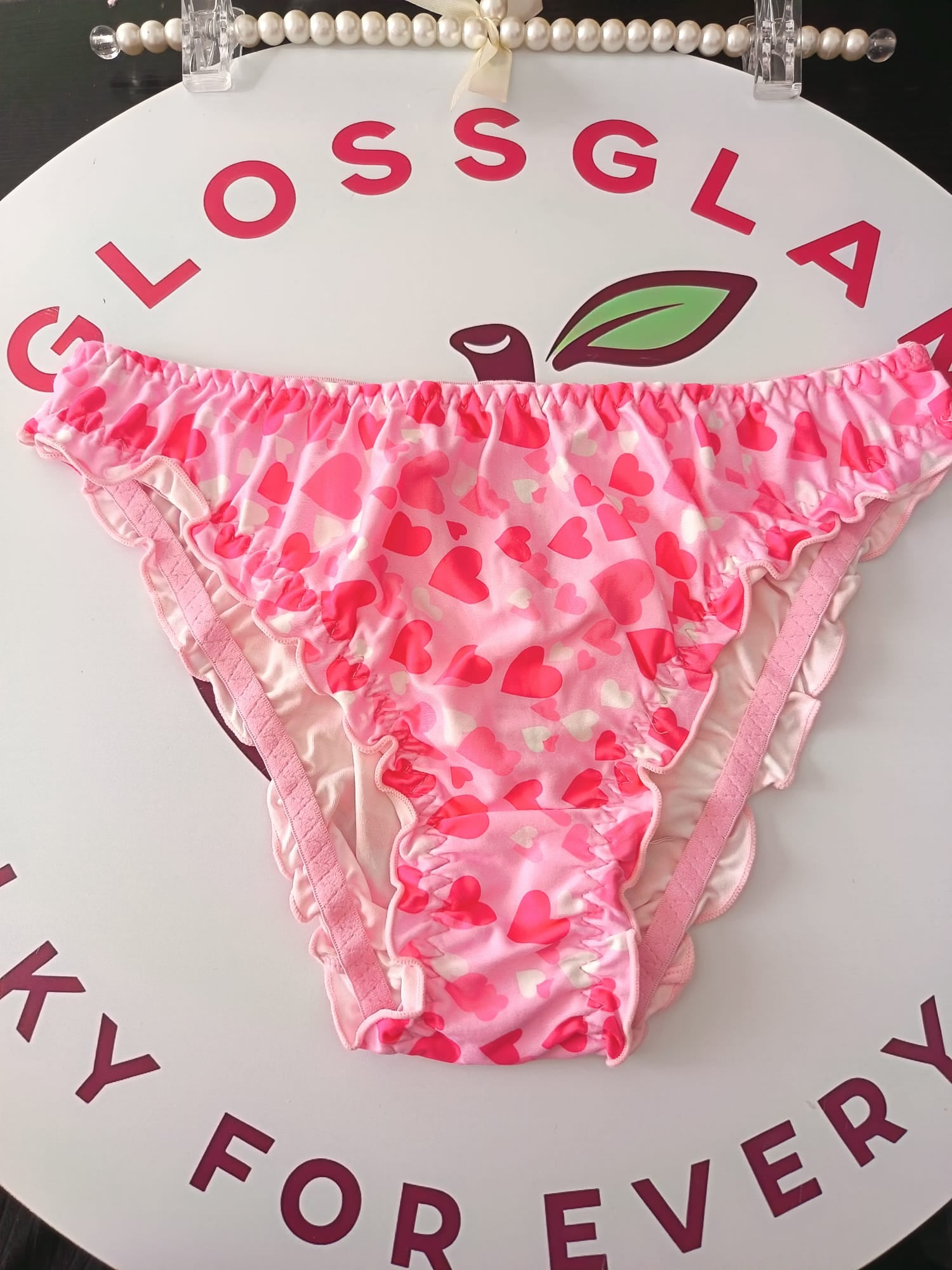 💕 Pink Heart Frilly Satin Sissy Panties Lace Ruffle Briefs 💕 size S 8