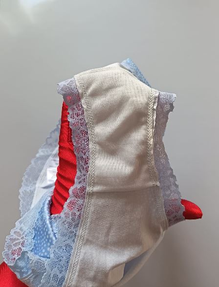 Blue Lace trim satin Women's Knickers Panties Floral Dot briefs size M 10