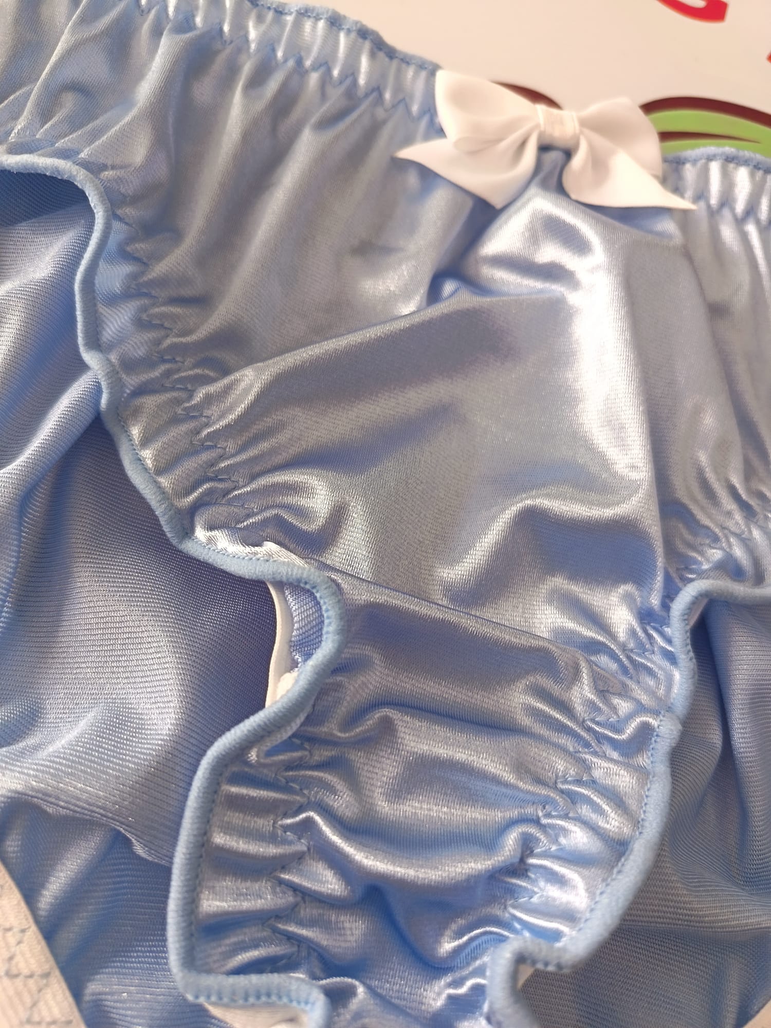 💙 Baby Blue Satin Feel Sissy Panties With Bow Frilly Briefs 💙 size M 10