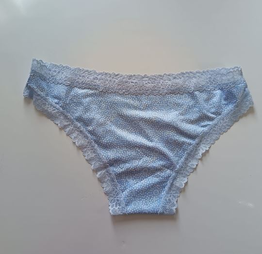 Blue Lace trim satin Women's Knickers Panties Floral Dot briefs size M 10