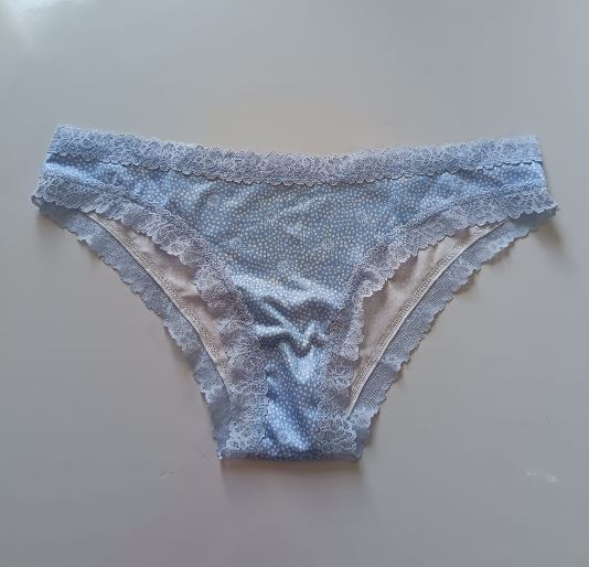 Blue Lace trim satin Women's Knickers Panties Floral Dot briefs size M 10