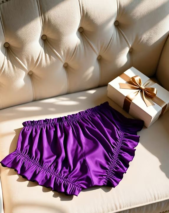 💜 Satin Frilly Knickers silky Lace Panties Ruffle Bloomers purple Kawaii size 4XL 24