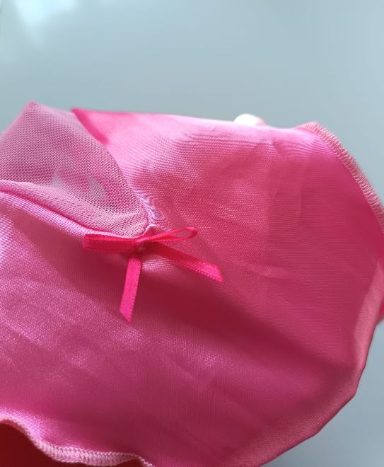 💕 Pink Satin Frilly Ruffle Thong Knickers Mesh Bow Panties silky size XL 16-18 💕