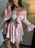 Pink Satin Look Babydoll Nightdress Ruffle Lingerie Long Sleeve size XL 16-18