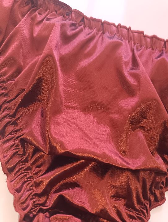 🌹 Burgundy Satin Mesh Frilly Knickers Panties Lace Bow Silky size XL 16-18